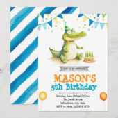 かわいいワニの誕生日招待状 招待状 (正面/裏面)