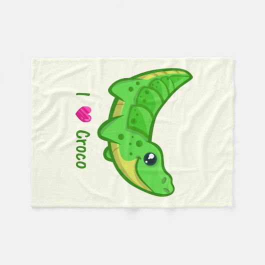 かわいいワニ愛かわいいの漫画の子供 フリースブランケット (正面(横))
