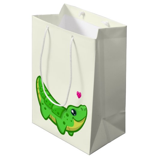 かわいいワニ愛の漫画の子供たち ミディアムペーパーバッグ (正面アングル)