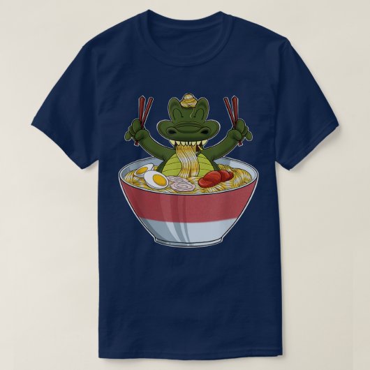 かわいいワニ日本ラーメンIオタクAnime Tシャツ (デザイン正面)