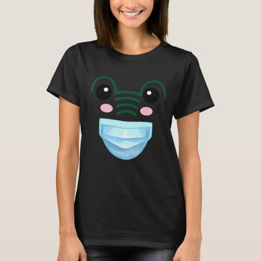 かわいいワニ着用顔マスクワニ動物 Tシャツ (正面)