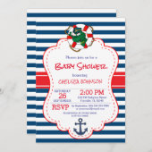 かわいいワニ航海のゲーターベイビーシャワー 招待状 (正面/裏面)