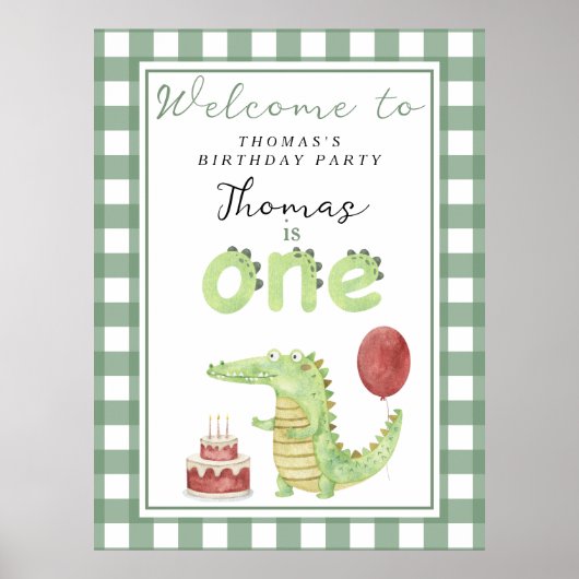 かわいいワニ1歳の誕生日パーティー ポスター (正面)