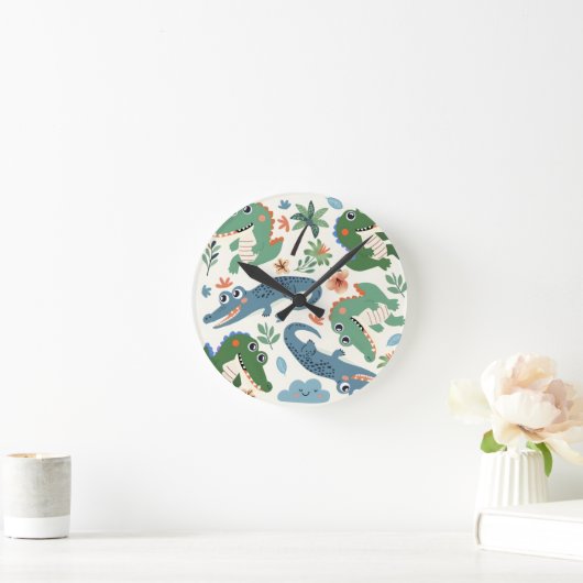 かわいいワニ ラウンド壁時計 (ホーム)