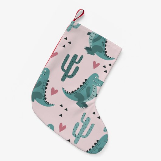 かわいいワニ、ヴィンテージワニのパターン。 スモールクリスマスストッキング (正面 (吊り時))
