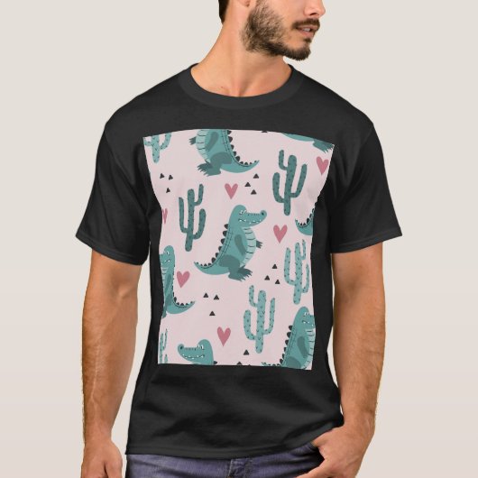かわいいワニ、ヴィンテージワニのパターン。 Tシャツ (正面)