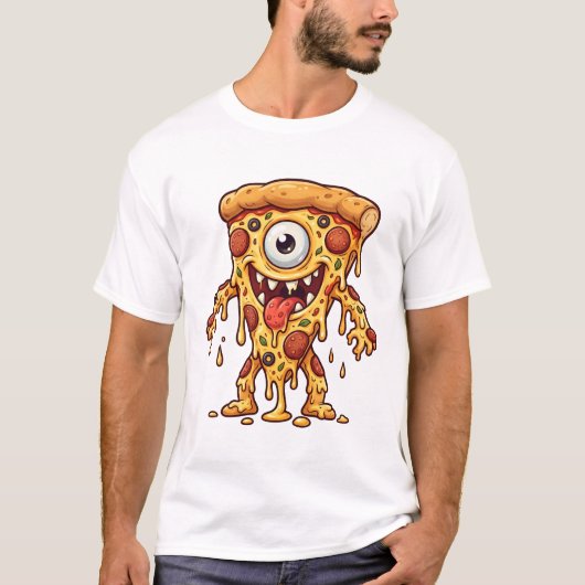 かわいいワンアイのピザモンスターのイラスト Tシャツ (正面)