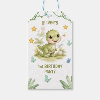かわいいワンアザウルス恐竜の1歳の誕生日 ギフトタグ