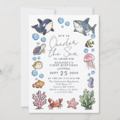かわいいワンダーザシー海キッズファースト誕生日 招待状 (正面)