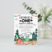 かわいいワンハッピーキャンパーウッズキャンピング1st誕生日 ポストカード (スタンド正面)