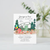 かわいいワンハッピーキャンパーフォレストキャンピング1st誕生日 ポストカード (スタンド正面)