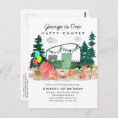 かわいいワンハッピーキャンパーフォレストキャンピング1st誕生日 ポストカード (正面/裏面)