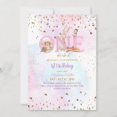 かわいいワンベビーガール1st誕生日パーティー 招待状 (正面)