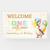 かわいいワン間抜けガース1歳の誕生日パーティー 横断幕 (横)
