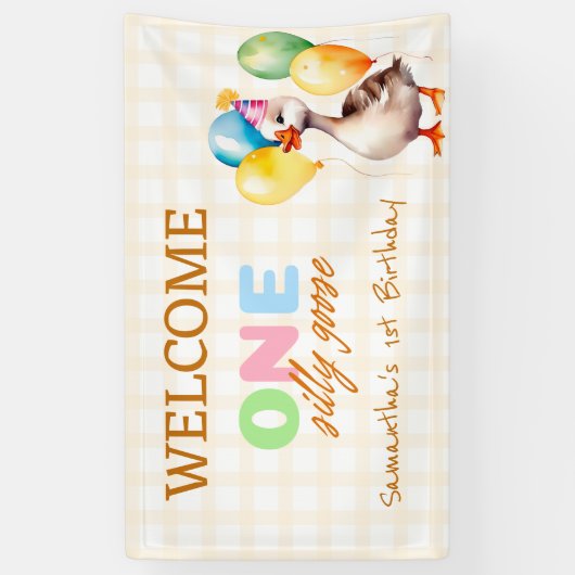 かわいいワン間抜けガース1歳の誕生日パーティー 横断幕 (縦)