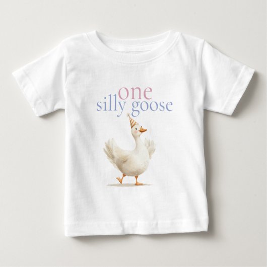 かわいいワン シリ―・グースの初めての誕生日 ベビーTシャツ (正面)