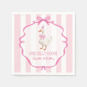 かわいいワン シリ―グース ピンクの リボン ファースト バースデー スタンダードカクテルナプキン (正面)