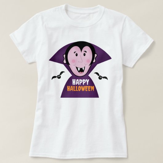 かわいいヴァンパイアとこうもりドラキュラハロウィーン Tシャツ (デザイン正面)