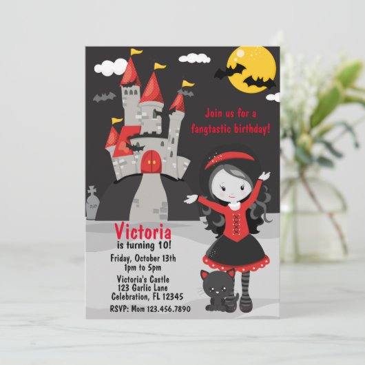 かわいいヴァンパイアガールハロウィンキッズ不気味 招待状 (スタンド正面)