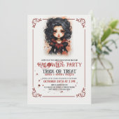 かわいいヴァンパイアゴシックの女の子ハロウィーン 招待状 (スタンド正面)