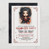 かわいいヴァンパイアゴシックの女の子ハロウィーン 招待状 (正面/裏面)