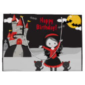 かわいいヴァンパイアハロウィンキッズ不気味誕生日ラージ ラージペーパーバッグ (裏面)