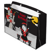 かわいいヴァンパイアハロウィンキッズ不気味誕生日ラージ ラージペーパーバッグ (裏面アングル)