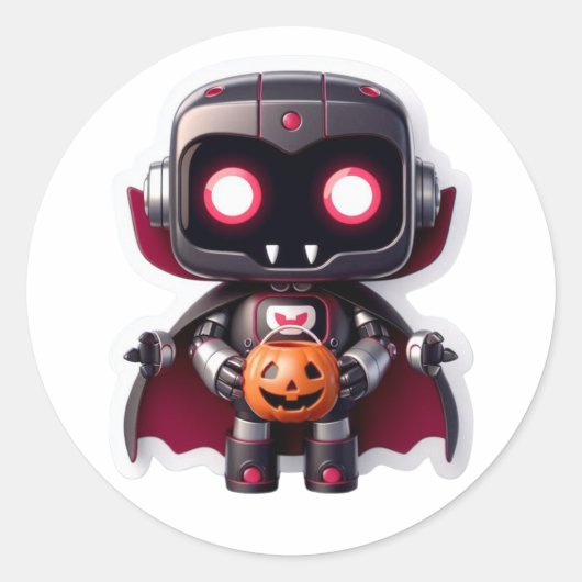 かわいいヴァンパイアロボットハロウィーントリックまたはトリートボット ラウンドシール (正面)