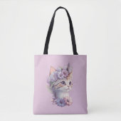 かわいいヴィオレット水彩の花と猫 トートバッグ (正面)
