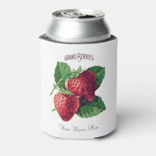 かわいいヴィンテージいちご果実あなたの名前を追加 缶クーラー (缶裏面)