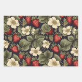 かわいいヴィンテージいちご&フラワーズデザイン ラッピングペーパーシート (正面2)