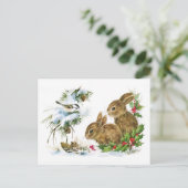 かわいいヴィンテージうさぎクリスマスシーン シーズンポストカード (スタンド正面)