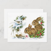 かわいいヴィンテージうさぎクリスマスシーン シーズンポストカード (正面/裏面)