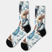 かわいいヴィンテージうさぎシームレス ソックス (左)