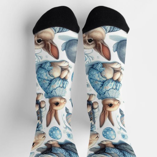 かわいいヴィンテージうさぎシームレス ソックス (上部)