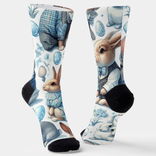 かわいいヴィンテージうさぎシームレス ソックス (傾斜あり)