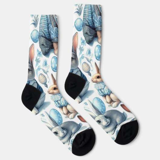 かわいいヴィンテージうさぎシームレス ソックス (右)