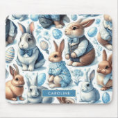 かわいいヴィンテージうさぎシームレス マウスパッド (正面)