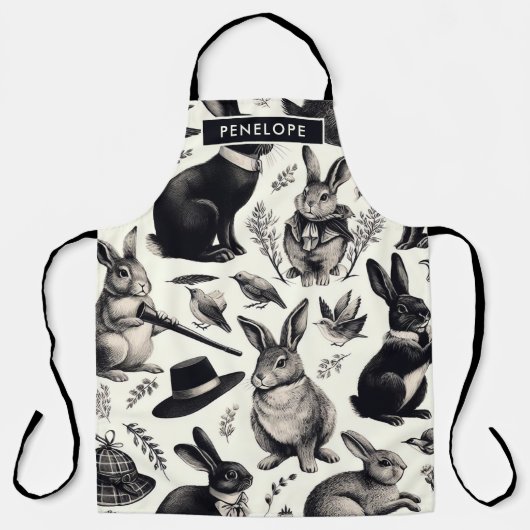 かわいいヴィンテージうさぎパターン エプロン (正面)