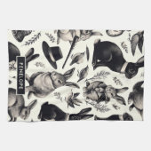 かわいいヴィンテージうさぎパターン キッチンタオル (横)