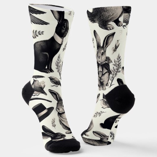 かわいいヴィンテージうさぎパターン ソックス (傾斜あり)