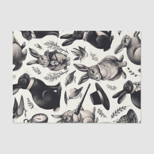 かわいいヴィンテージうさぎパターン 薄葉紙 (正面)