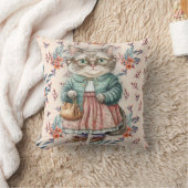 かわいいヴィンテージおばあちゃん猫ピンクエプロン眼鏡 クッション (ブランケット)