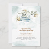 かわいいヴィンテージおもちゃの象と飛行機のベビーシャワー 招待状 (正面)