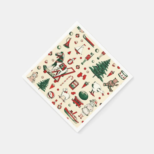 かわいいヴィンテージおもちゃクリスマスツリーホース スタンダードカクテルナプキン (角)