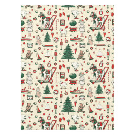 かわいいヴィンテージおもちゃクリスマスツリーホース テーブルクロス