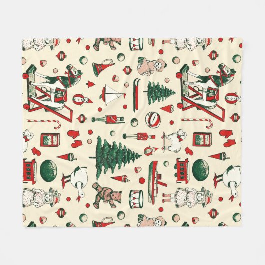 かわいいヴィンテージおもちゃクリスマスツリーホース フリースブランケット (正面(横))