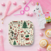 かわいいヴィンテージおもちゃクリスマスツリーホース ペーパープレート (パーティー)