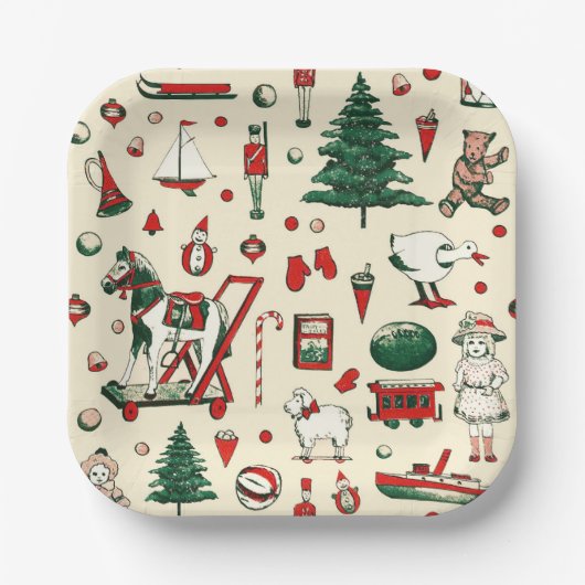 かわいいヴィンテージおもちゃクリスマスツリーホース ペーパープレート (正面)