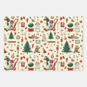かわいいヴィンテージおもちゃクリスマスツリーホース ラッピングペーパーシート (正面3)